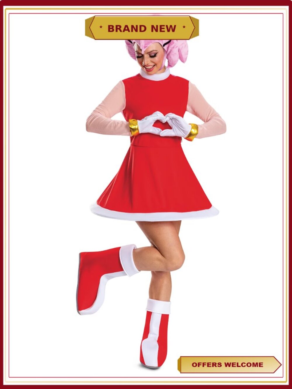 Amy Rose Deluxe Adult Costume Women's Size S Includes Dress Gloves Shoe Covers